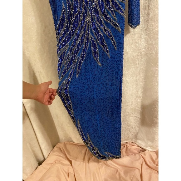 SOLD Sho Max 100% Silk Blue Beaded Dress - Picture 5 of 7